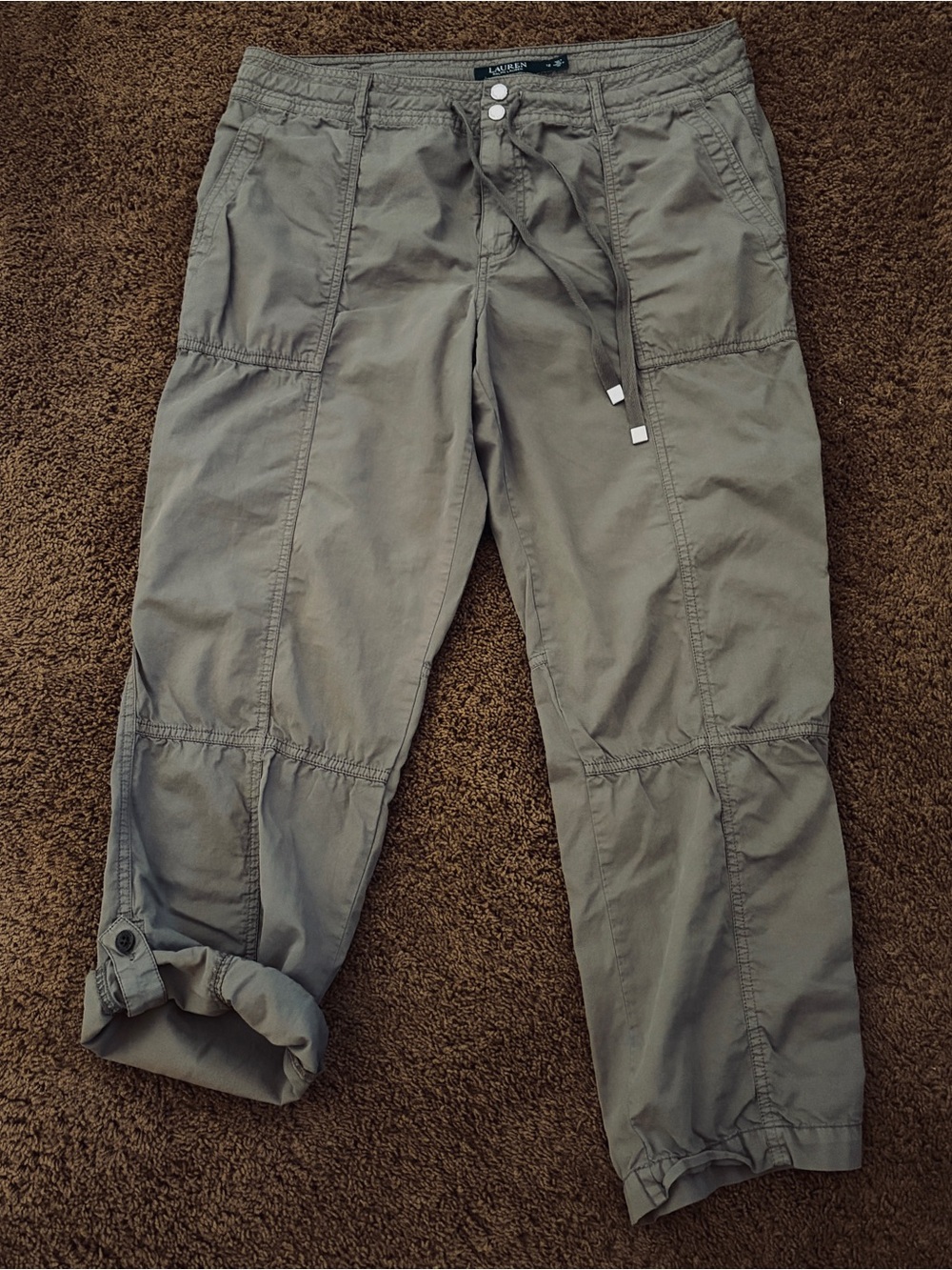 Lauren Ralph Lauren Women’s Olive Green Utility Pants Size 12 Drawstring Waist,